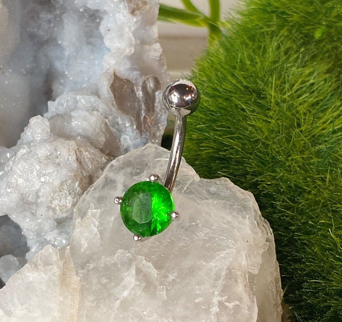 1pc Solitaire CZ Gem Belly Ring Navel Piercing Pierced Naval Body Jewelry (Color: Green)