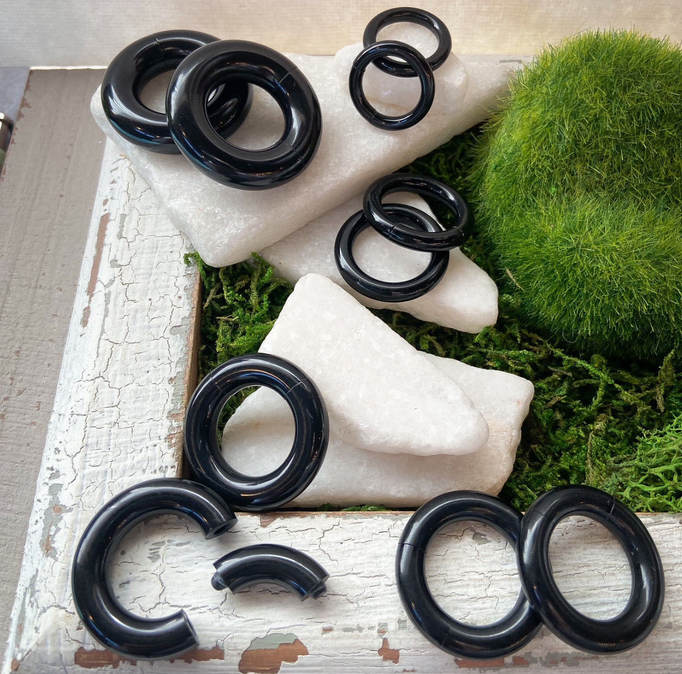 PAIR Black Acrylic Segment Rings Captive Bead CBR's Lightweight Body Jewelry