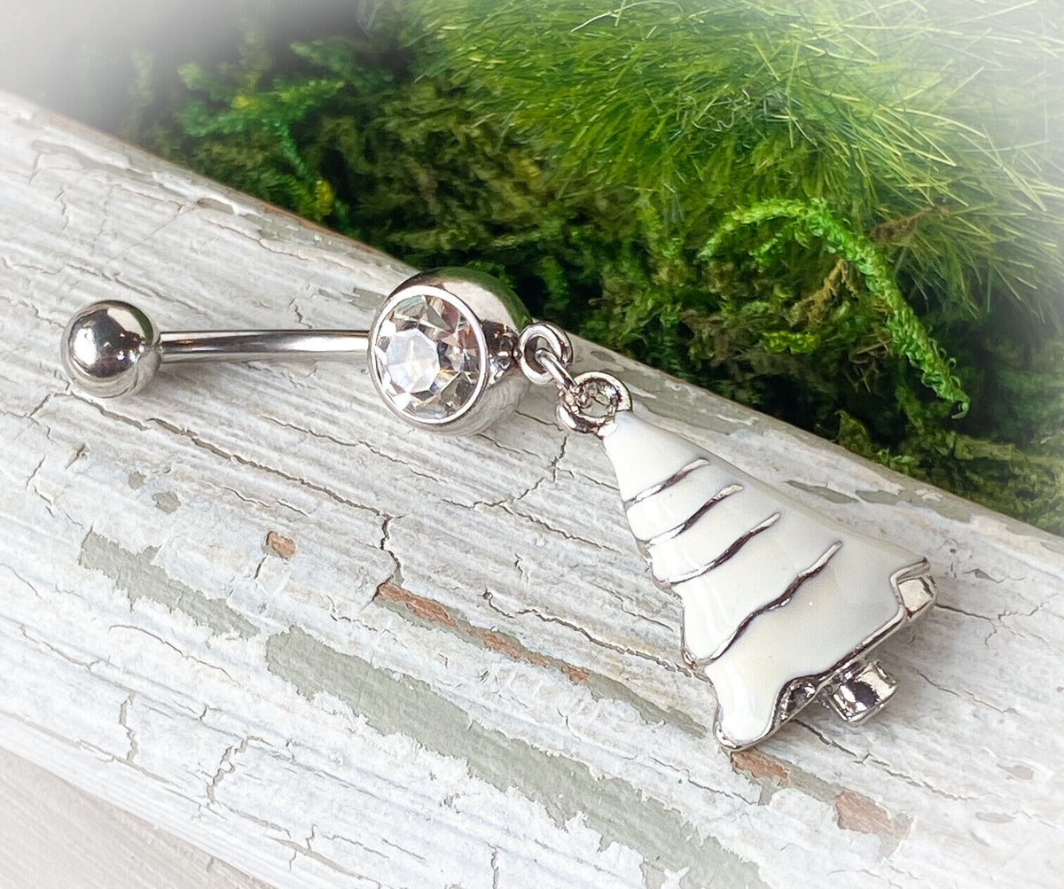 White Christmas Tree Gem Belly Ring Navel Piercing Pierced Naval