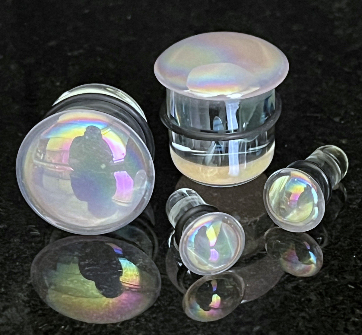 PAIR Pink Pearl Glass Single Flare Plugs Tunnels Gauges Piercing Body Jewelry