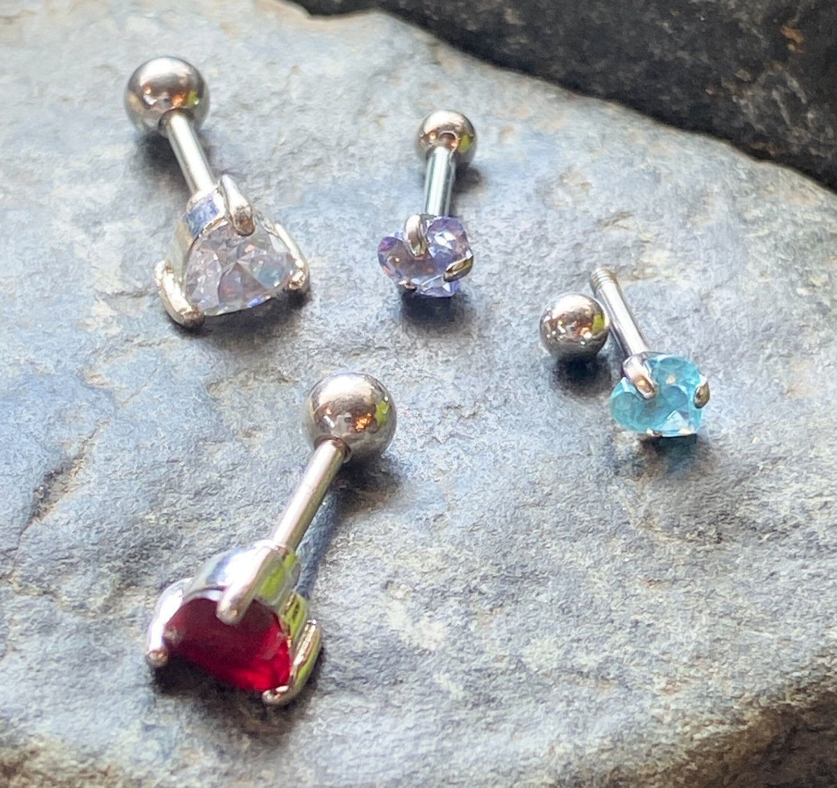 1pc Prong Set Heart Gem Tragus Cartilage Ring 16g 1/4" Body Piercing Jewelry