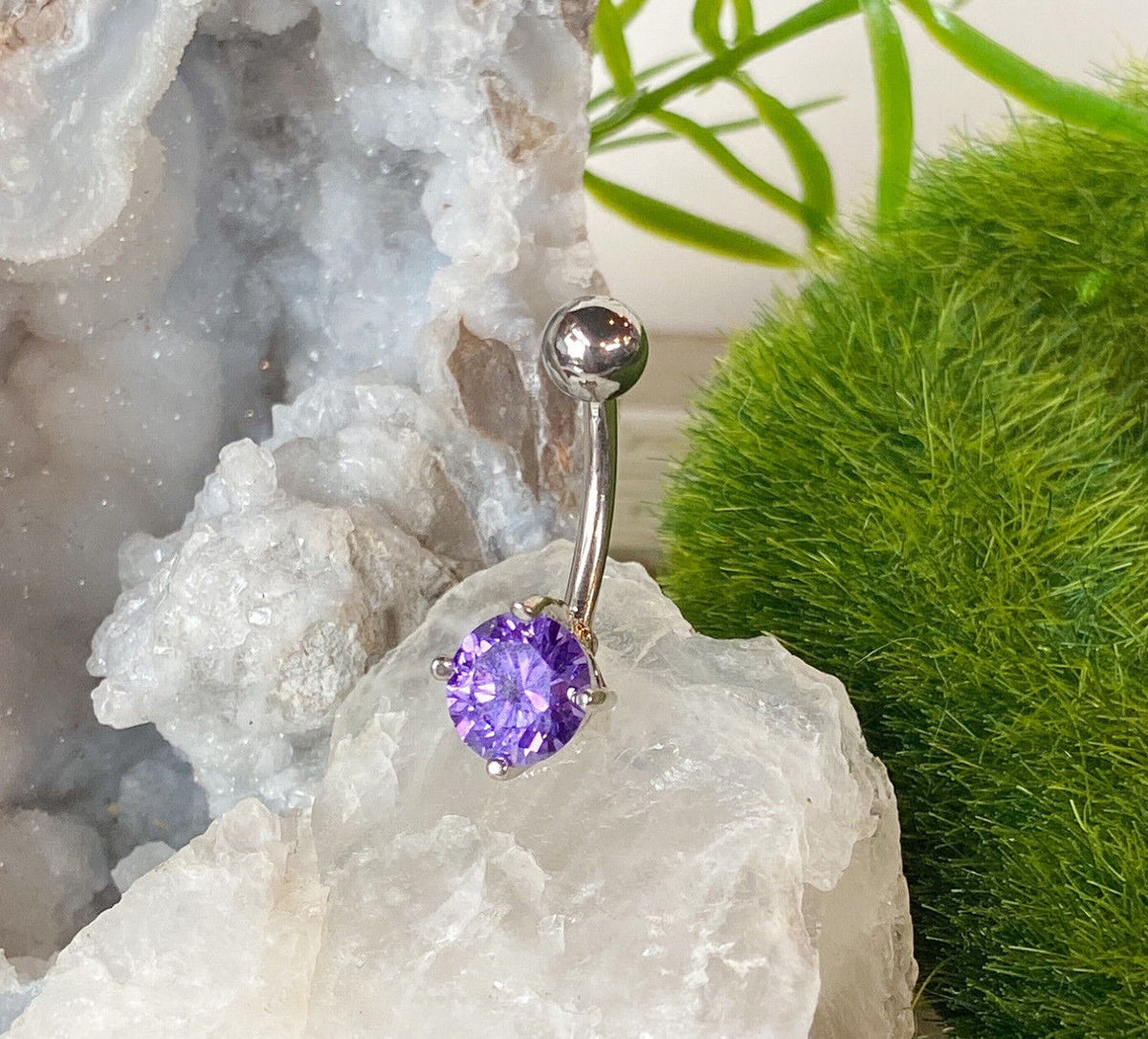 1pc Solitaire CZ Gem Belly Ring Navel Piercing Pierced Naval Body Jewelry (Color: Purple)