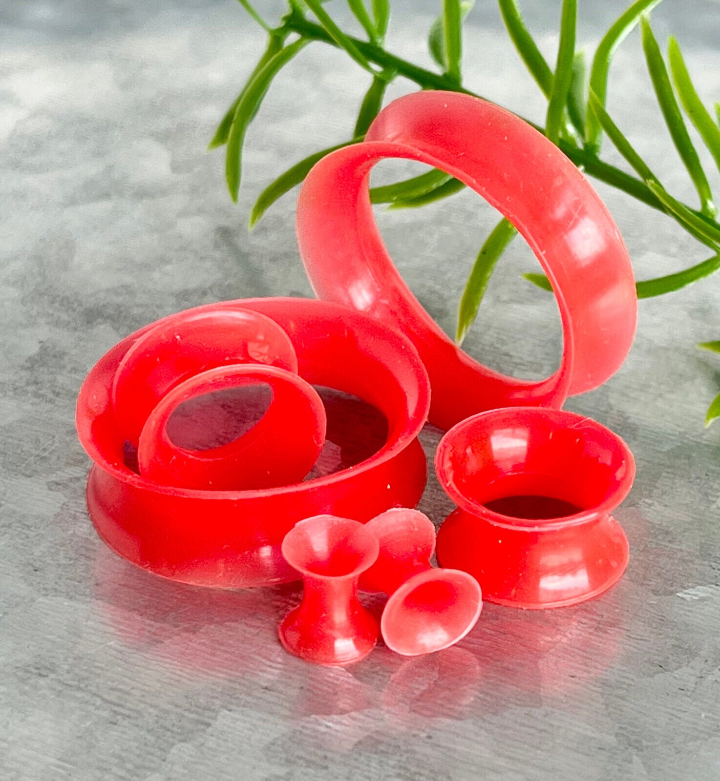 PAIR Super Soft Thin Silicone Tunnels Ear Skins Plugs Gauges Body Jewelry (Main Color: Red)