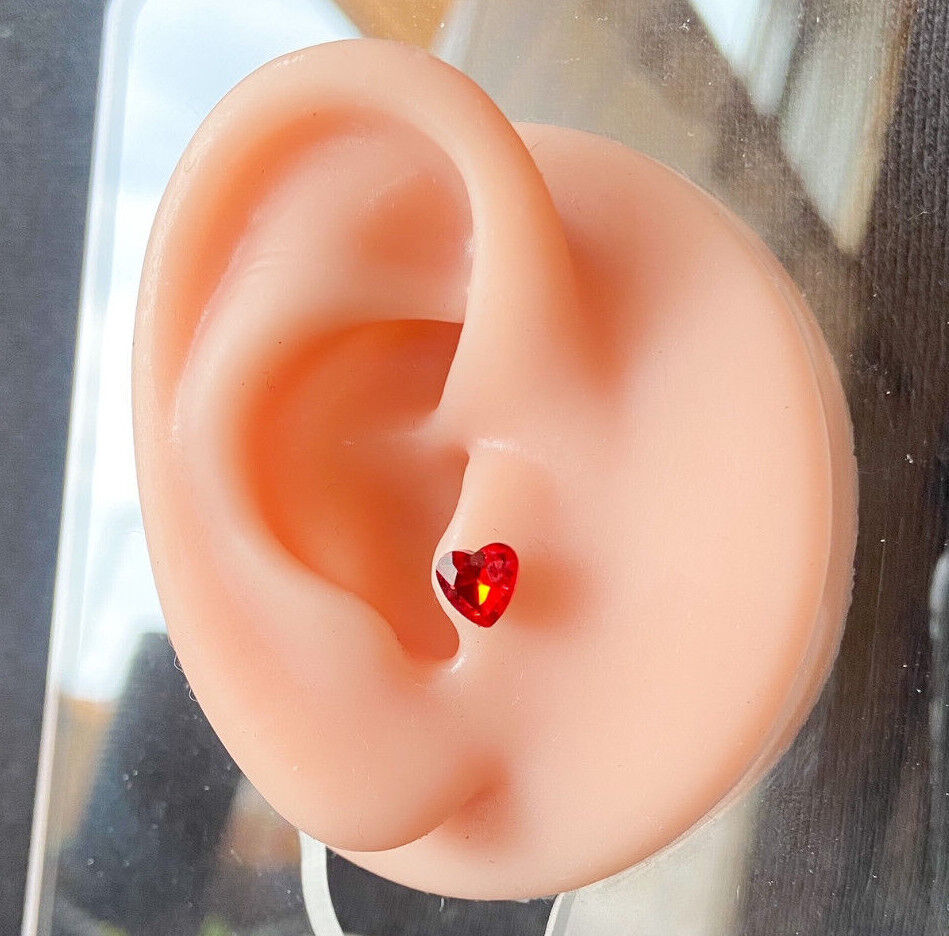 1pc Heart Crystal Tragus Helix Cartilage Ring 16g 1/4" - choose your color