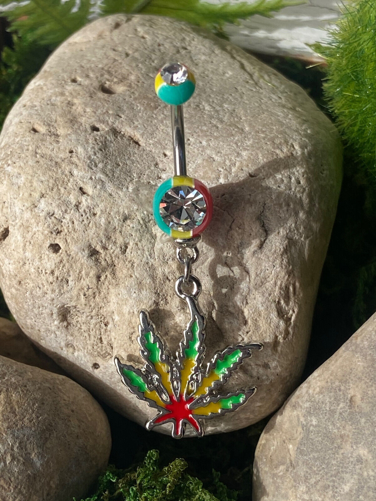 Rasta Pot Leaf Jamaican Gem Belly Ring Navel Piercing Pierced Naval Body Jewelry