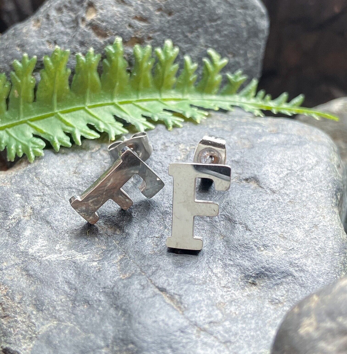 PAIR of 316L Stainless Steel Initial / Alphabet 20g Earrings - A to Z available! (Letter: F)