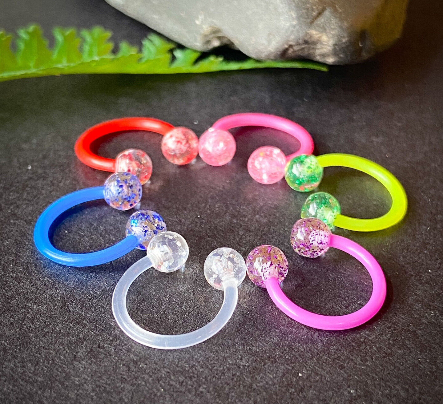 PAIR Ultra Glitter Flexible Circular Barbells Septum Eyebrow Nipple Tragus Ring