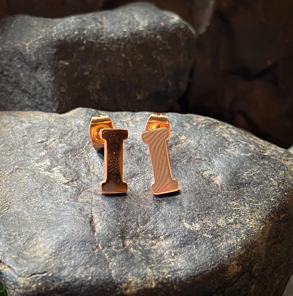 PAIR Rose Gold Plated Steel Initial / Alphabet 20g Earrings - A to Z available! (Letter: I)