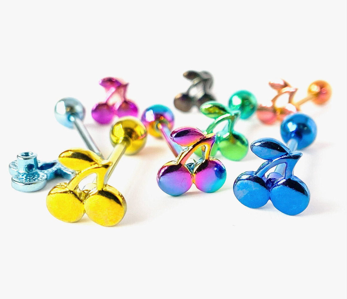 1pc Cherry Cherries Design Tongue Ring Titanium Anodized 14g Tounge Barbell