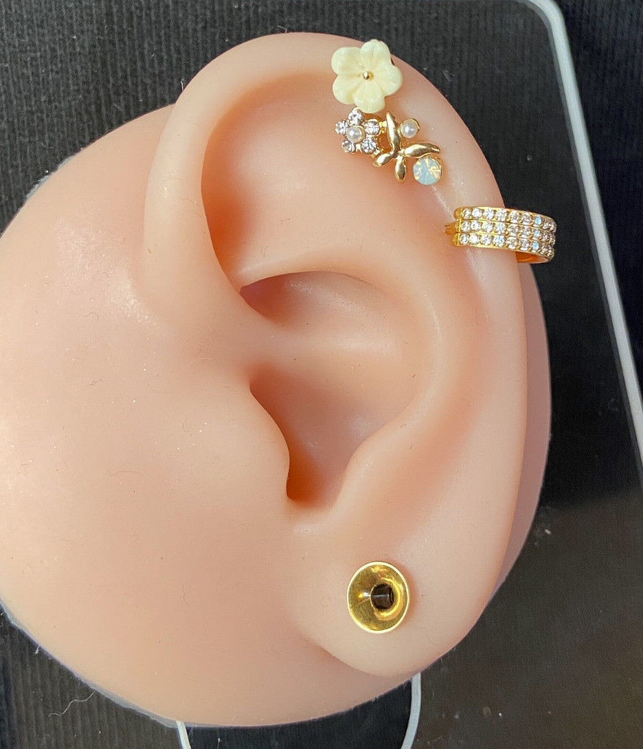 1pc Flower, Pearl, Opalite Gem Curve Tragus Cartilage Barbell Ring 16g 1/4"