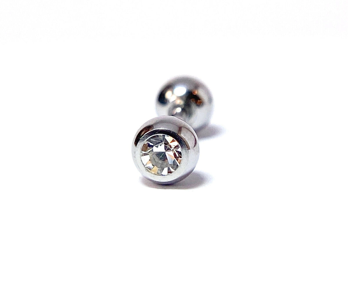 1pc Press-Fit Gem 316L Surgical Steel Barbell Tragus Stud Ring 16g 1/4" (6mm) (Color: Clear)