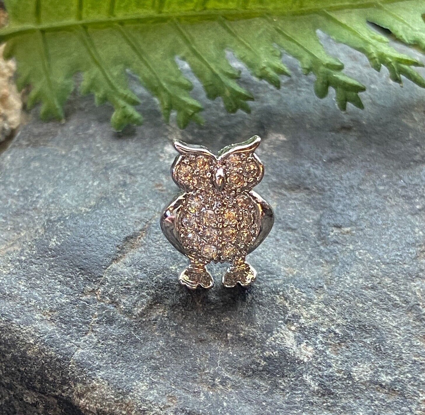 1pc CZ Gem Paved Owl Surgical Steel Tragus Cartilage Barbell Ring 16g 1/4" (Color: Silver)