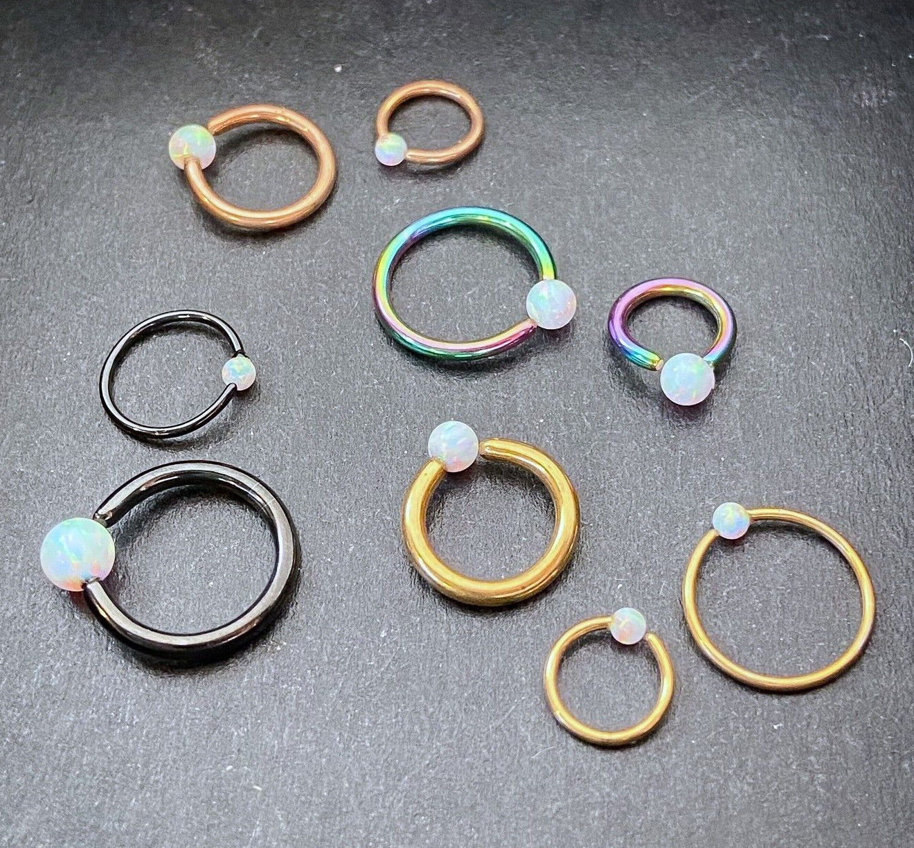 1pc Fixed Synthetic Opal Ball Annealed Ion Plated Captive Bead Ring Body Jewelry