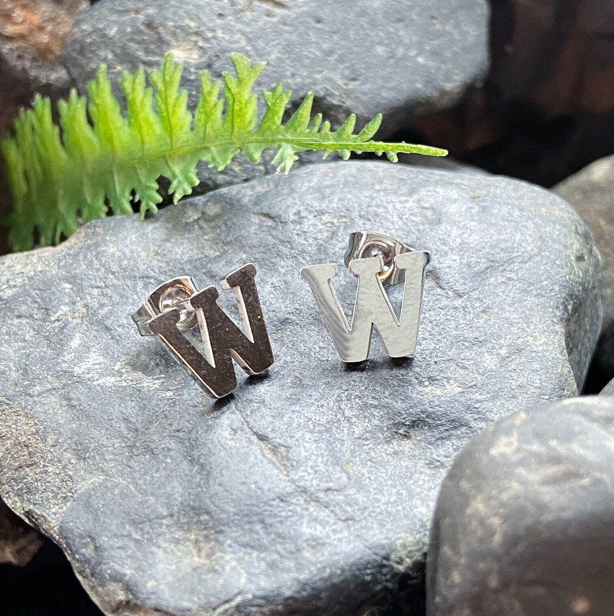 PAIR of 316L Stainless Steel Initial / Alphabet 20g Earrings - A to Z available! (Letter: W)