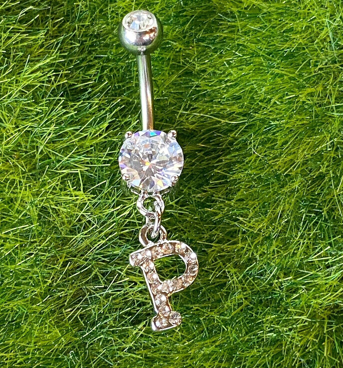 1pc Initial Clear Gem Belly Ring Navel Piercing Pierced Letter Naval Jewelry (Initial: P)
