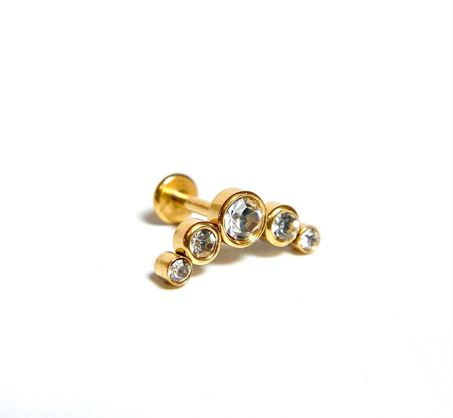 1pc Five CZ Gem Curve 16g Labret Internally Threaded Steel Monroe Tragus Helix (Color: Gold)