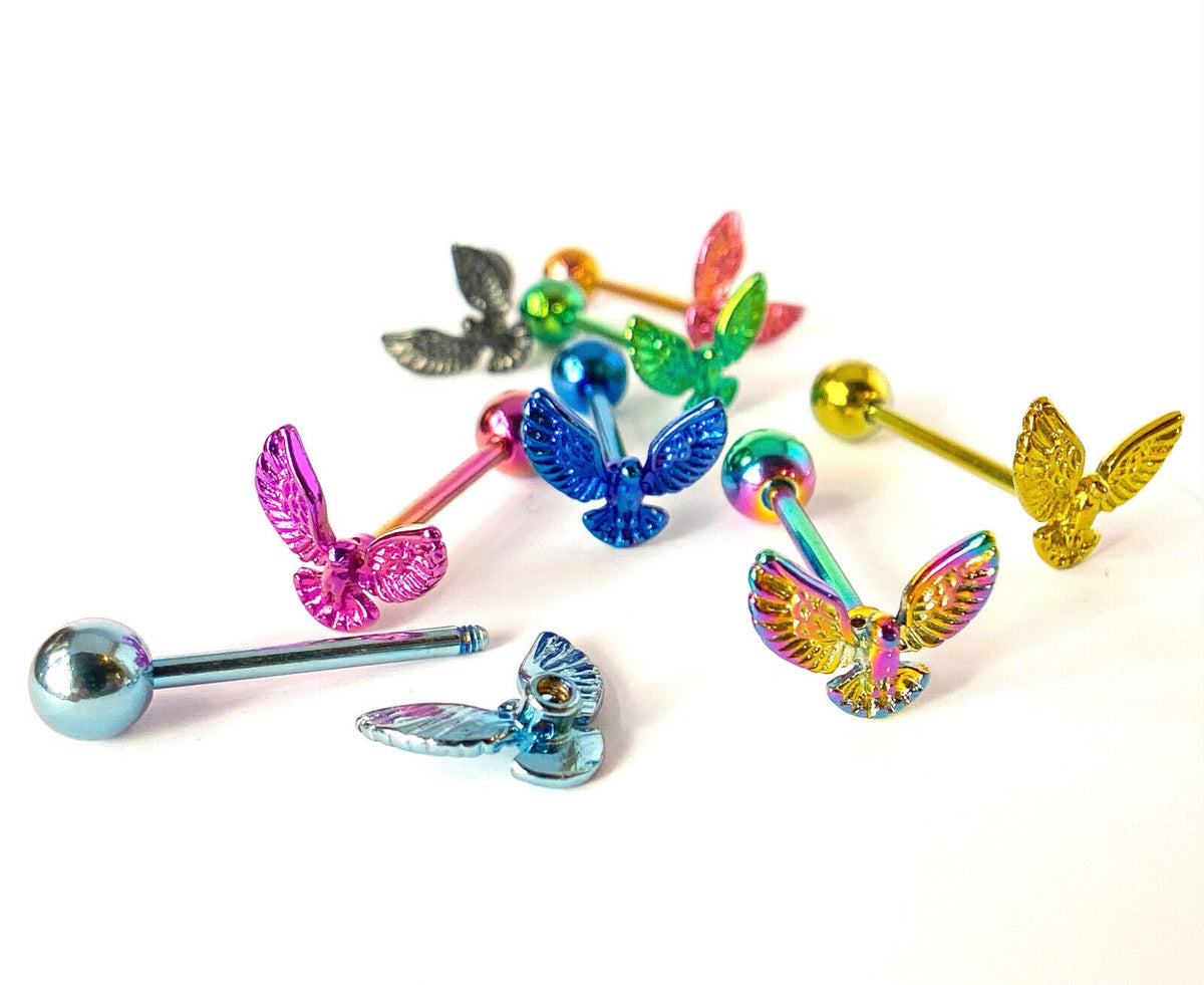 1pc Eagle Design Tongue Ring Titanium Anodized 14g Tounge Barbell Jewelry
