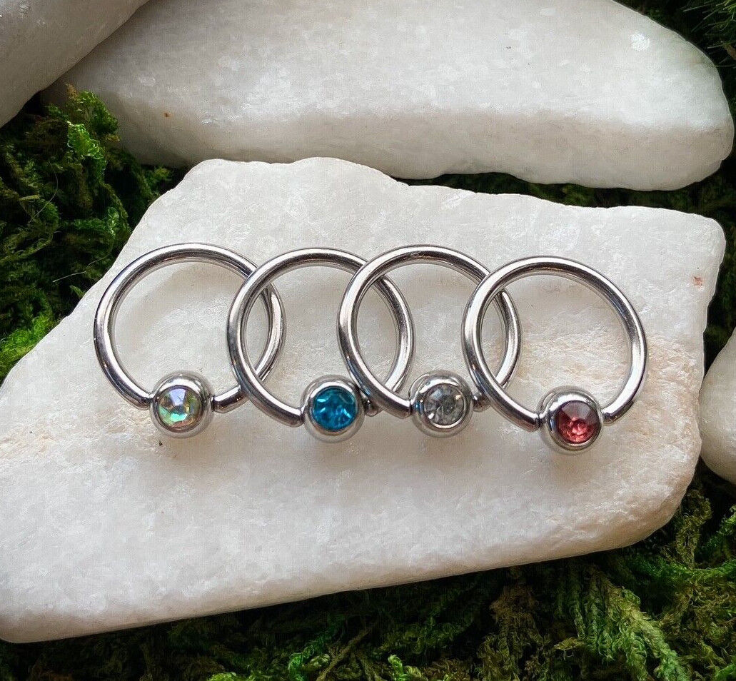 4 PAIR Value Pack 316L Surgical Steel Gem Captive Bead Rings 14g or 16g