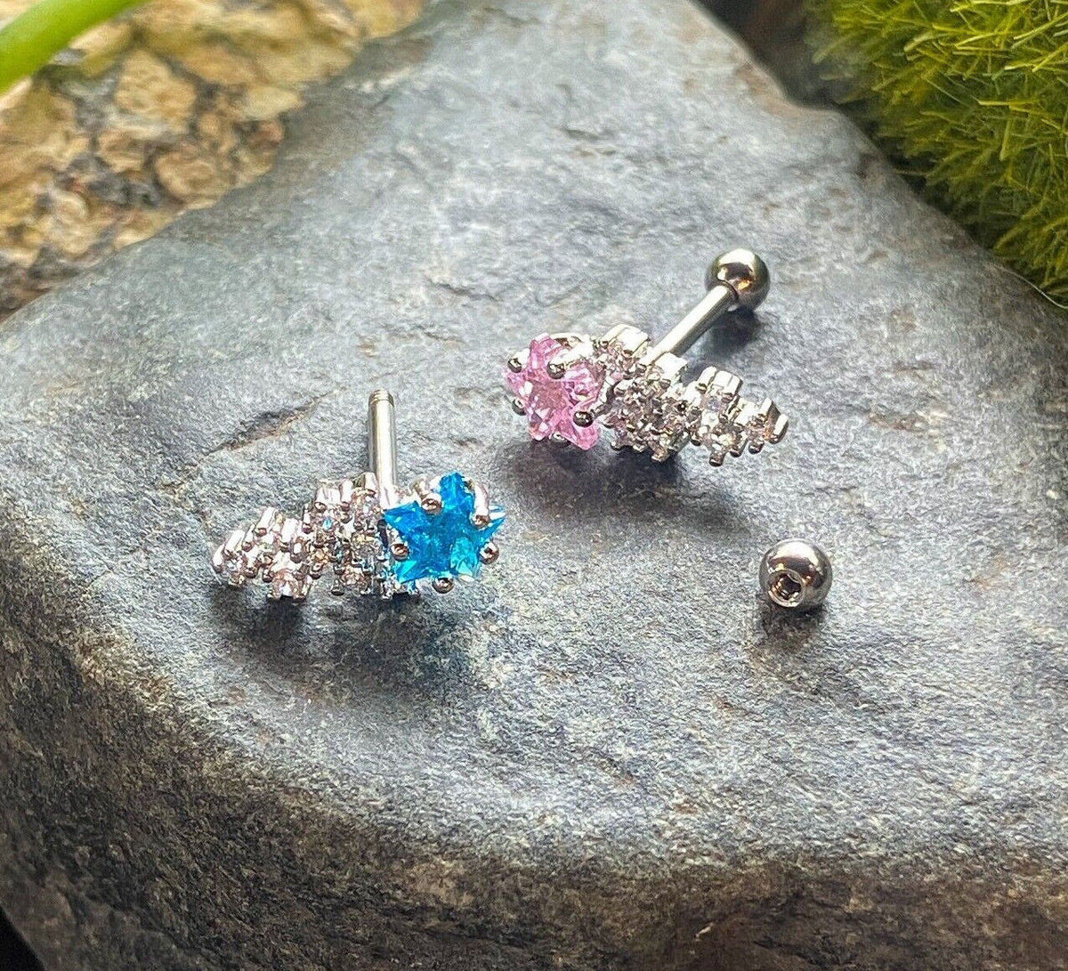 1pc CZ Clustered Shooting Star Tragus Helix Cartilage Ring 16g 1/4"
