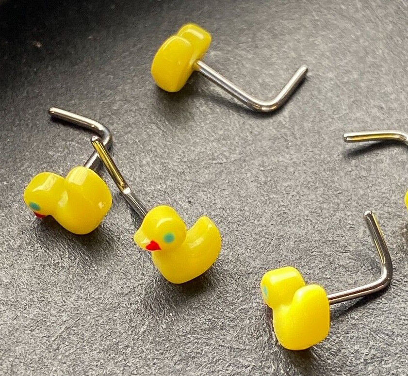 1pc Rubber Duck Nose Ring Ducky Surgical Steel- Choose L-Shaped or Straight Stud (Style: L-Bend Post)