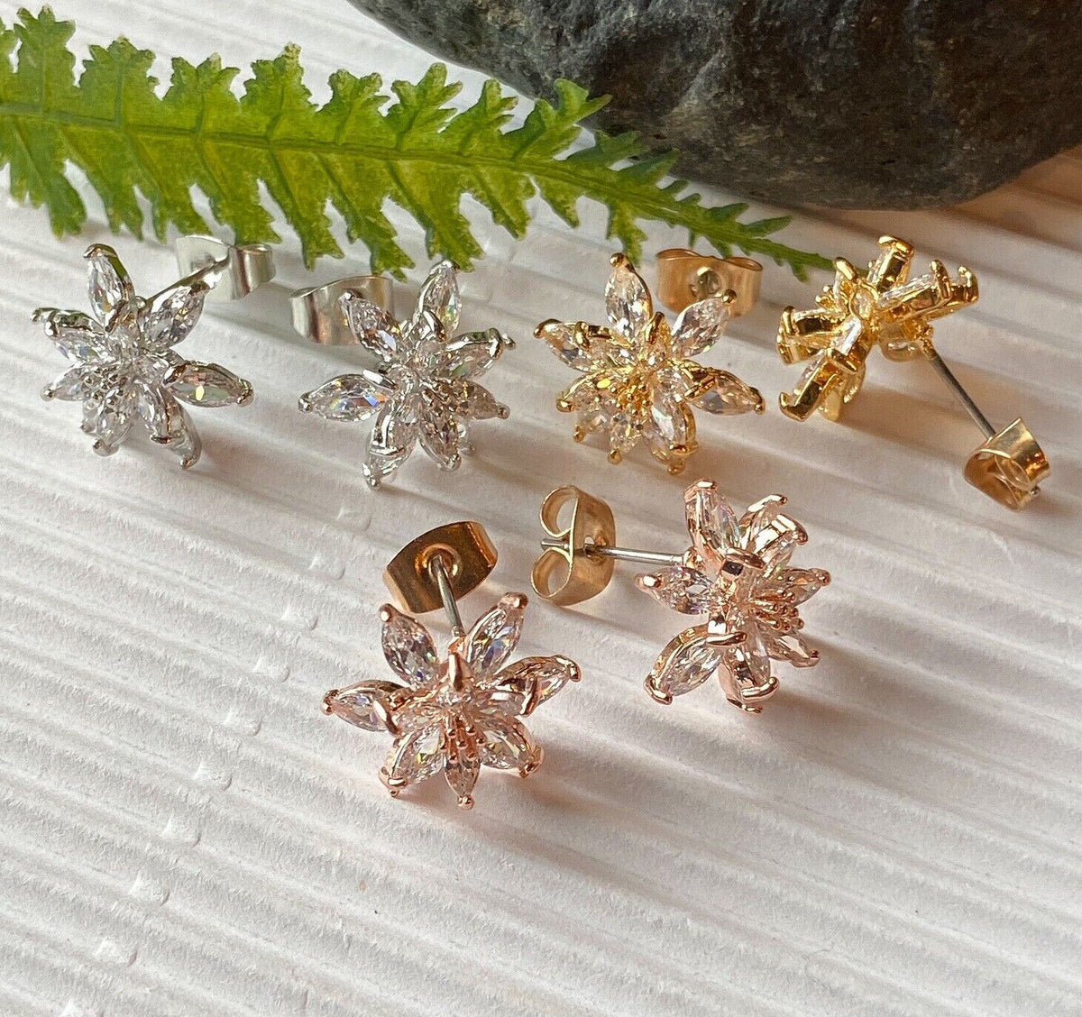 PAIR of Double Tiered CZ Flower 316L Surgical Steel Post 20g Earrings Studs