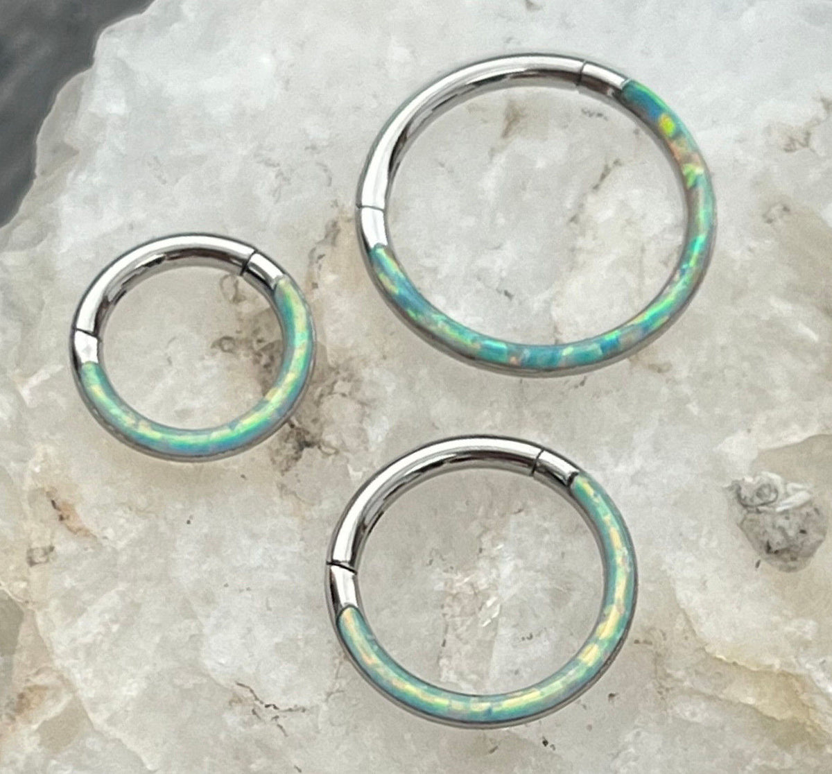 1pc Opal Front Edge Hinged Segment Ring Septum Clicker Steel Daith Hoop Jewelry (Color: Mint Green)