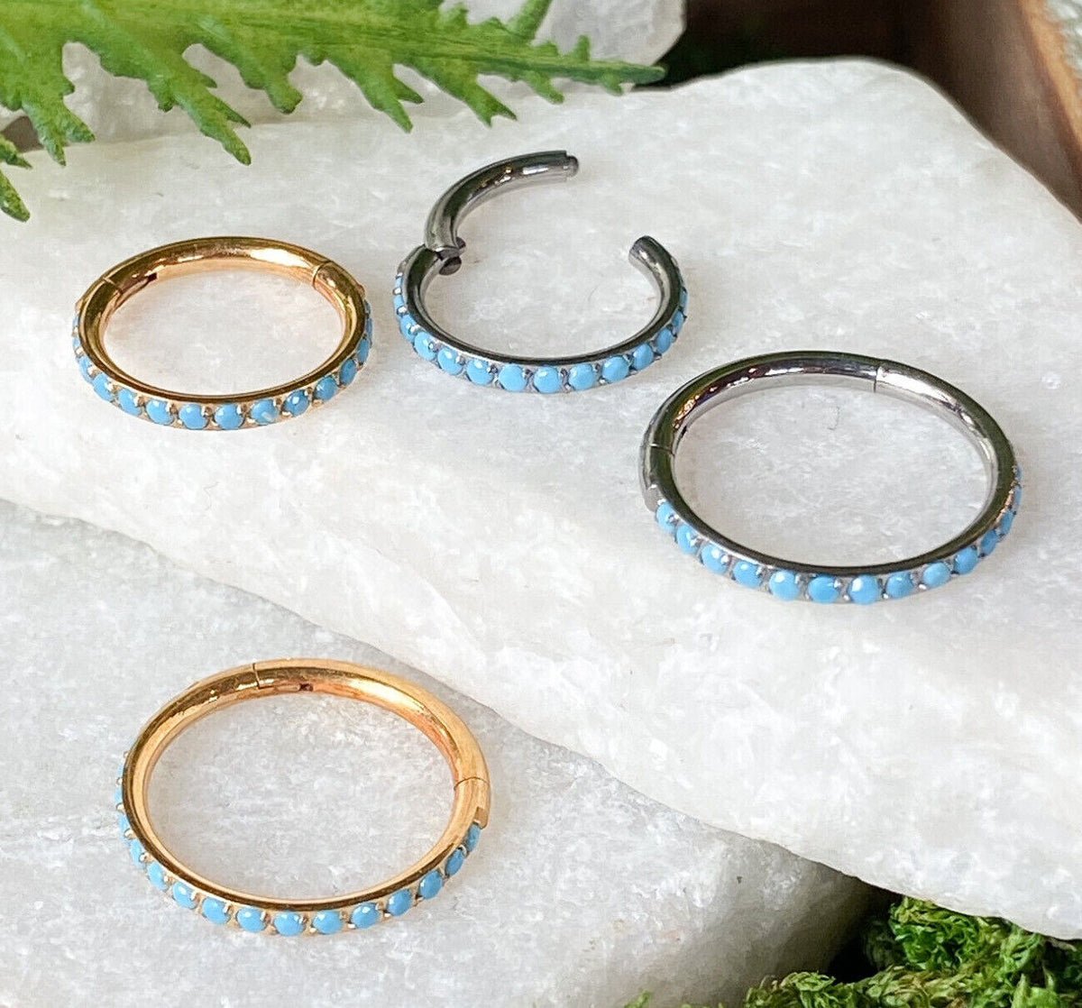 1pc Titanium Hinged Segment Ring Outer Turquoise Septum Hoop Helix Daith Jewelry