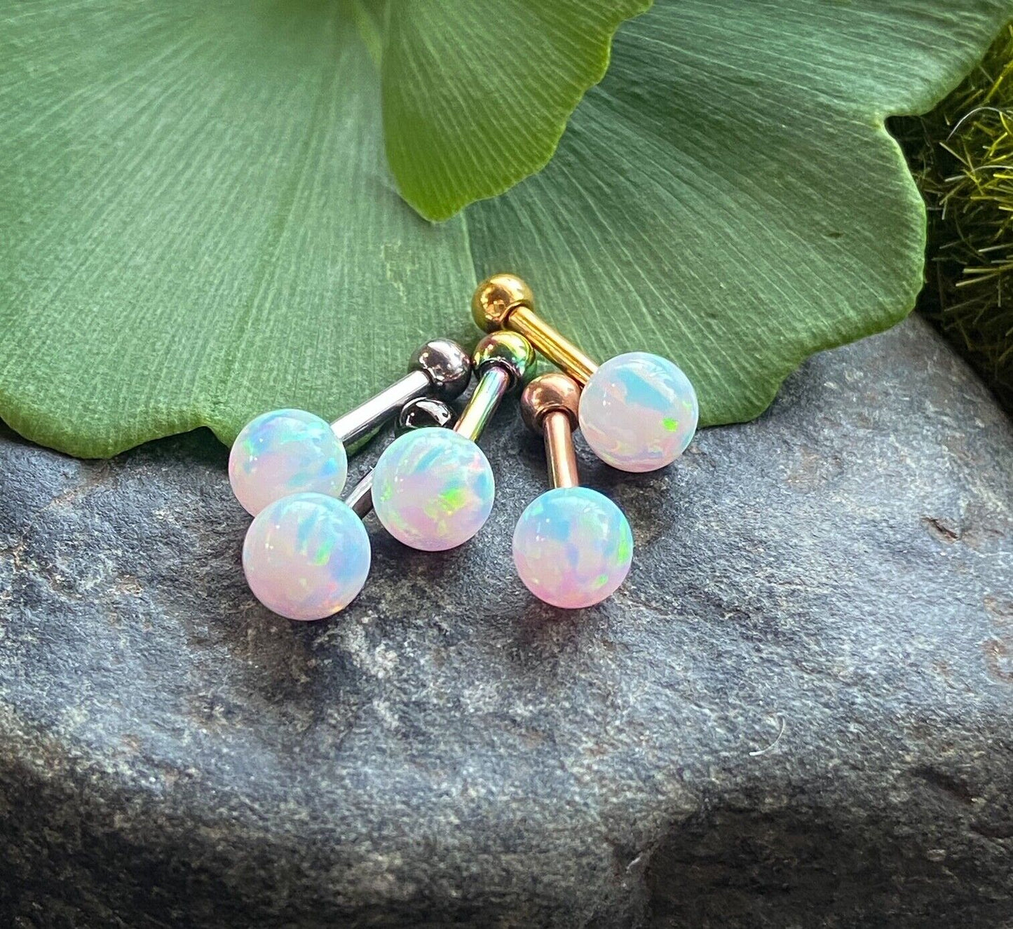 1pc Opal Ball Internally Threaded Tragus Helix Cartilage Ring Barbell 16g 1/4"