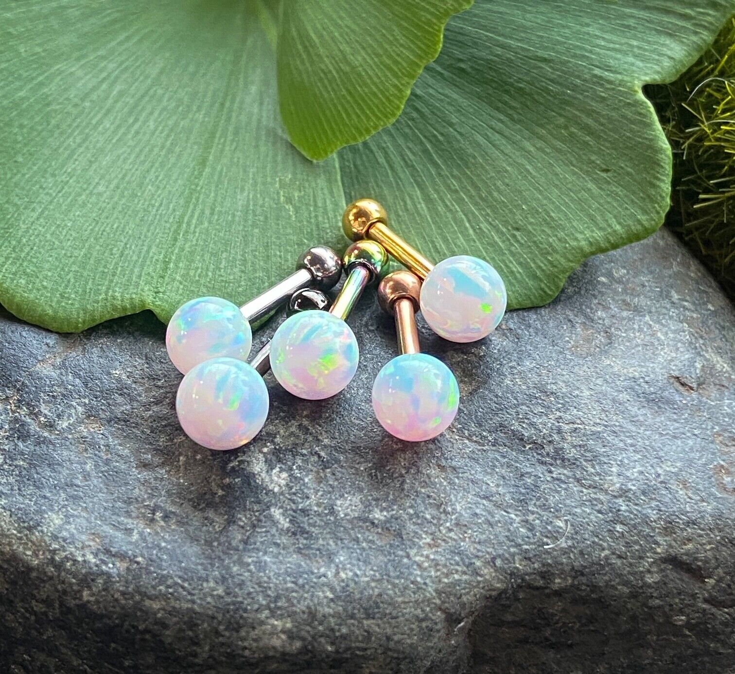 1pc Opal Ball Internally Threaded Tragus Helix Cartilage Ring Barbell 16g 1/4"