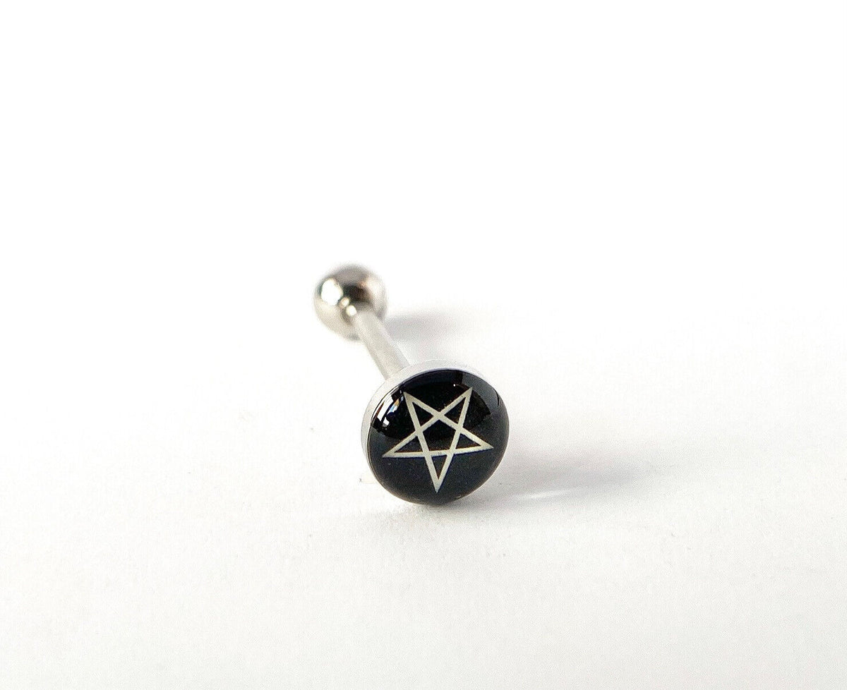 1pc Dome Logo Tongue Ring - choose from Adult Sayings, Sex, Bad Words +more! (Logo Style: Pentagram)