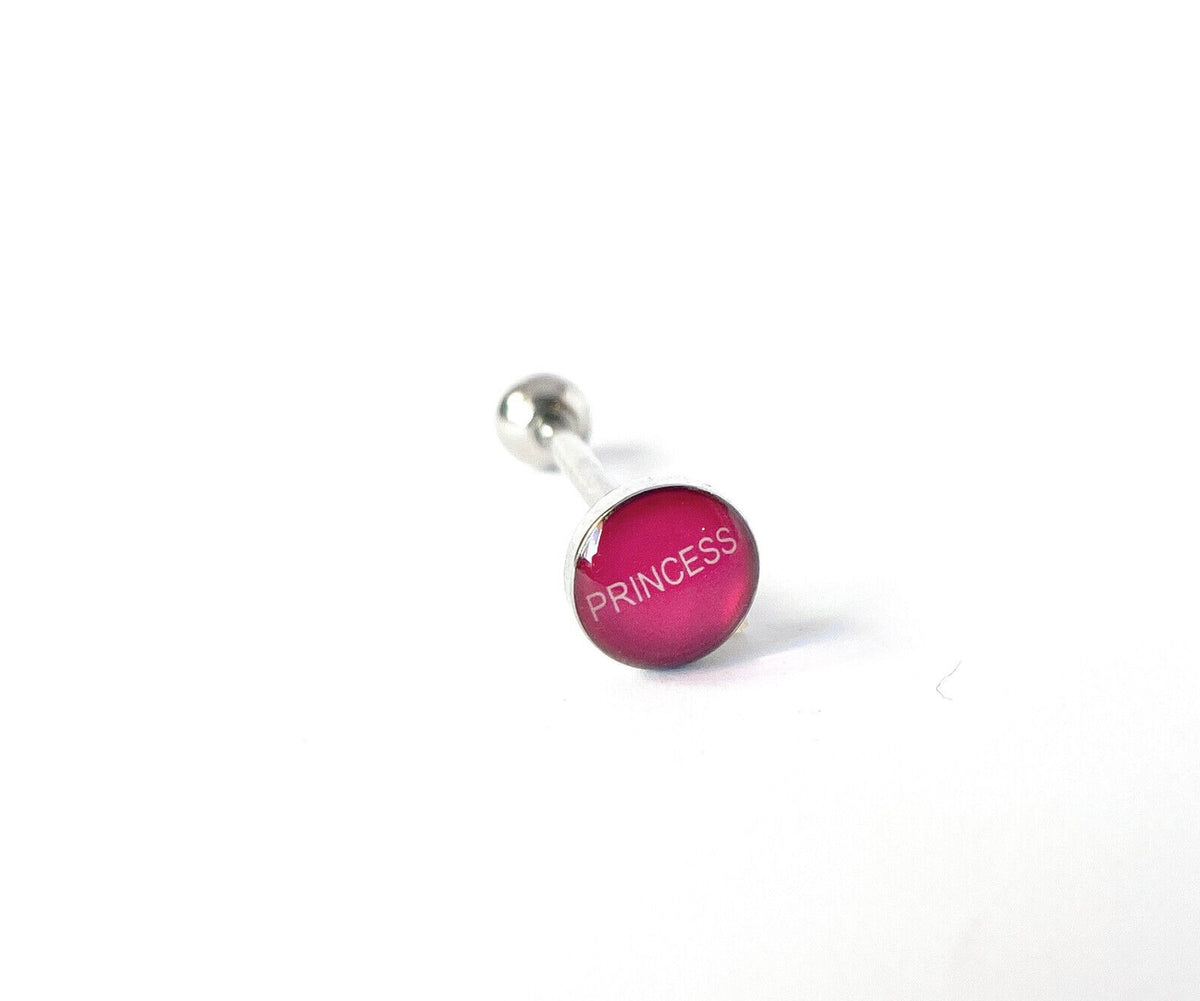 1pc Dome Logo Tongue Ring - choose from Adult Sayings, Sex, Bad Words +more! (Logo Style: Princess)