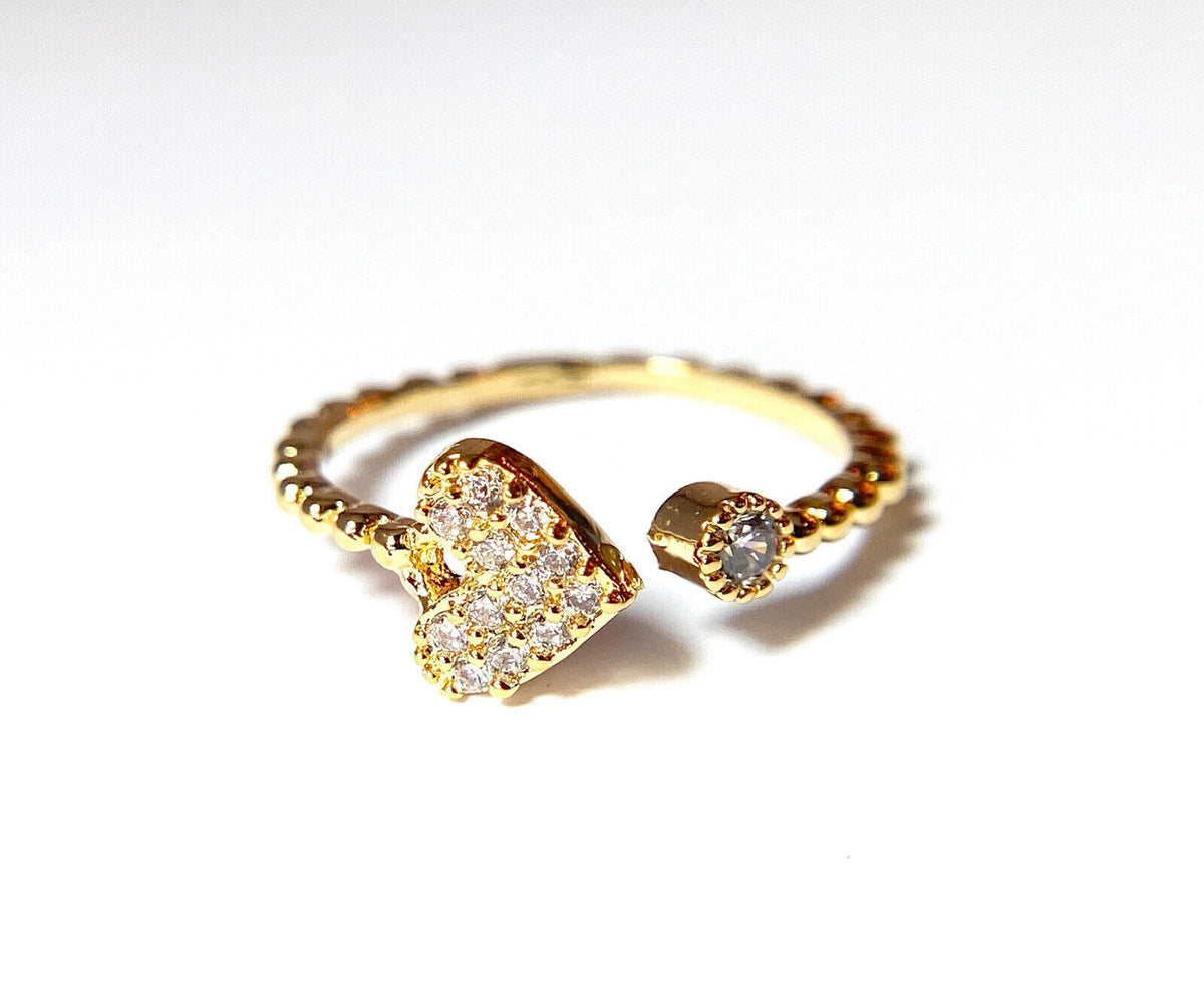 Multi-Paved CZ Gem Heart Adjustable Mid Ring / Toe Ring
