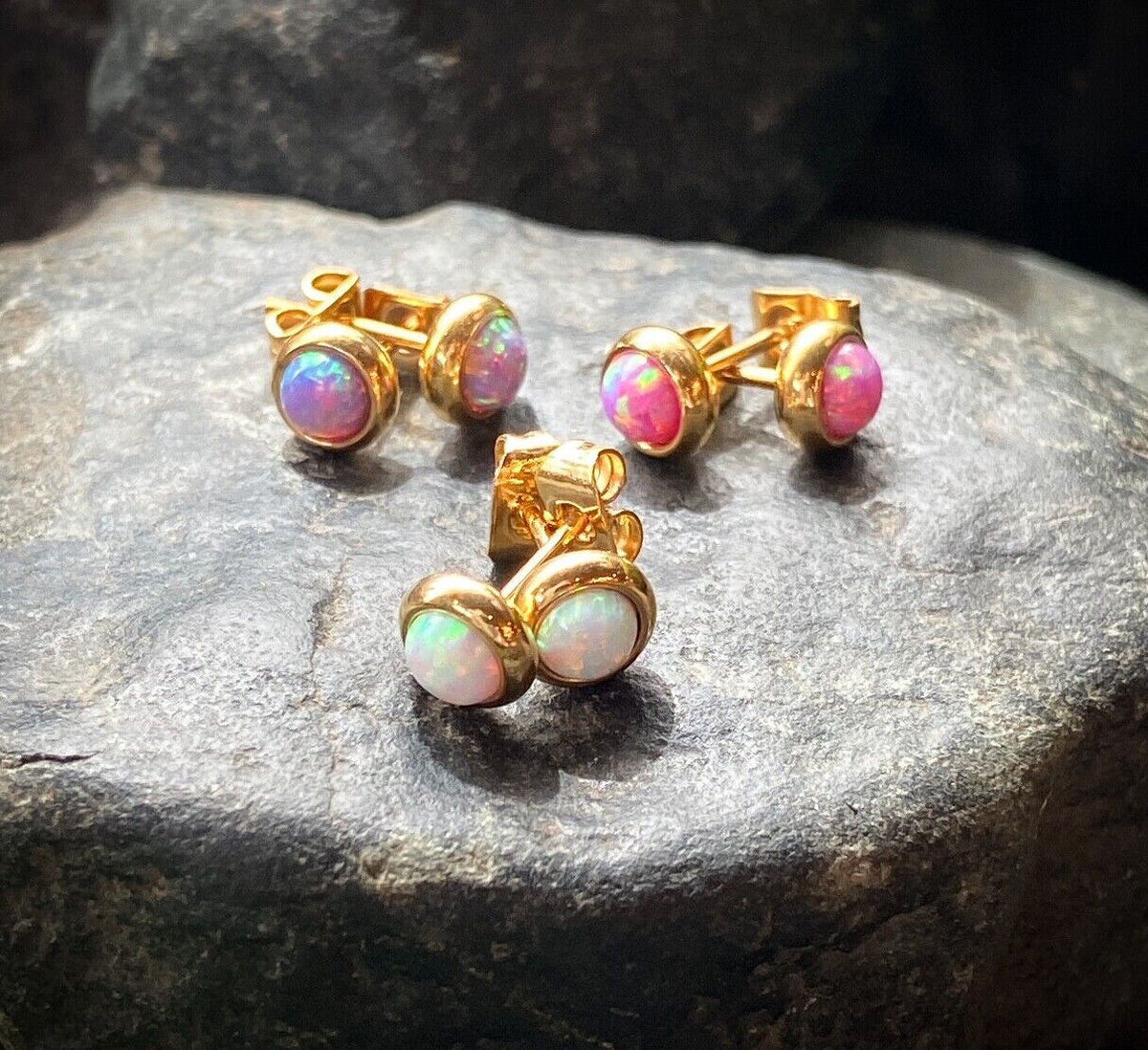 PAIR Bezel Set Opal 316L Surgical Steel Earrings - choose from 18 color combos!