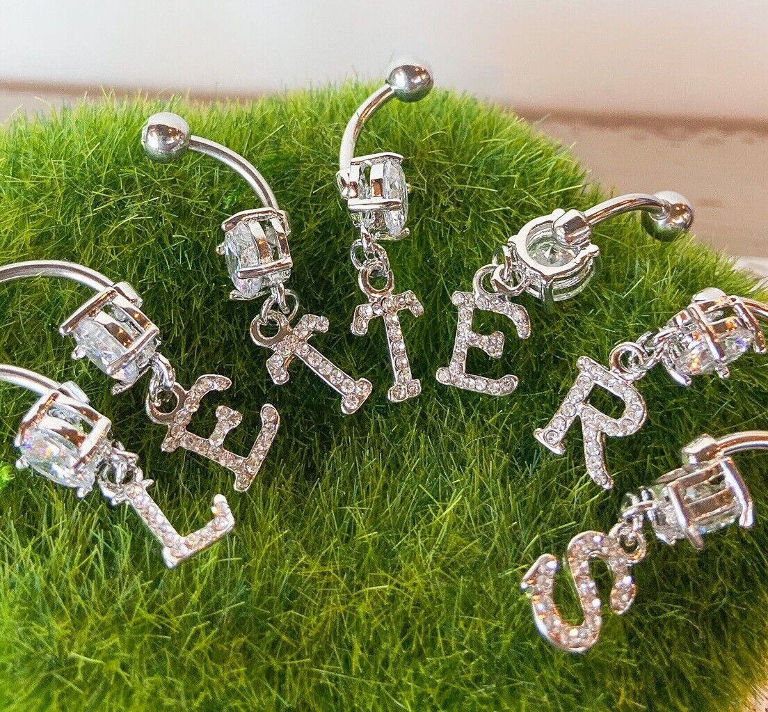 1pc Initial Clear Gem Belly Ring Navel Piercing Pierced Letter Naval Jewelry