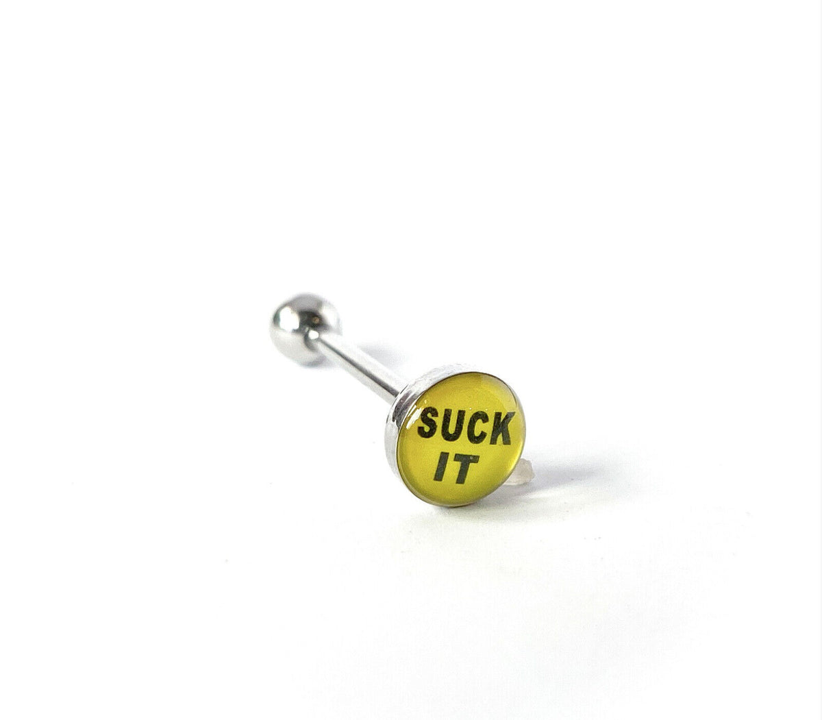 1pc Dome Logo Tongue Ring - choose from Adult Sayings, Sex, Bad Words +more! (Logo Style: Suck It)