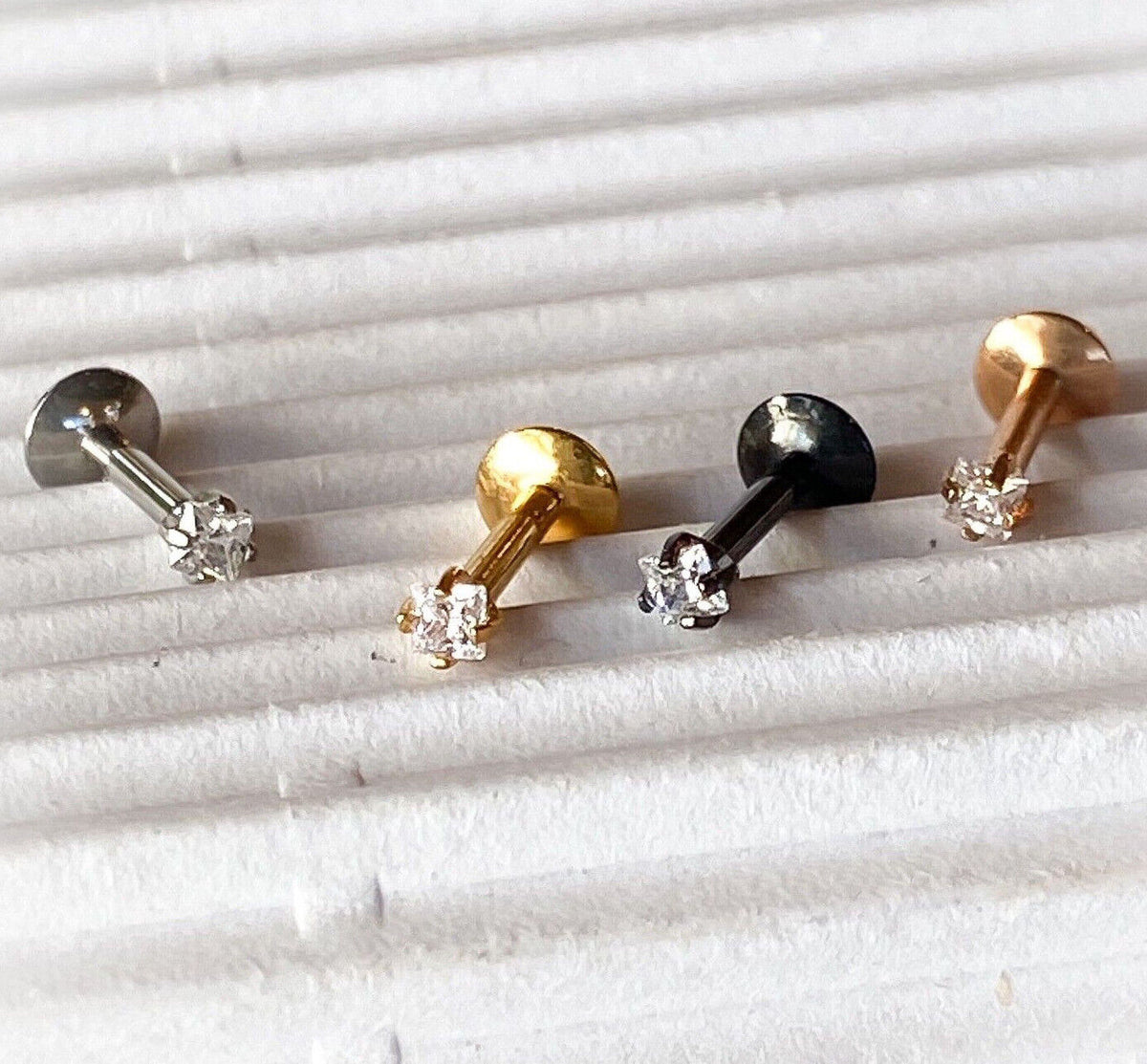 4pc Value Pack Internally Threaded Prong Set Square Gem Ion Plated Labrets