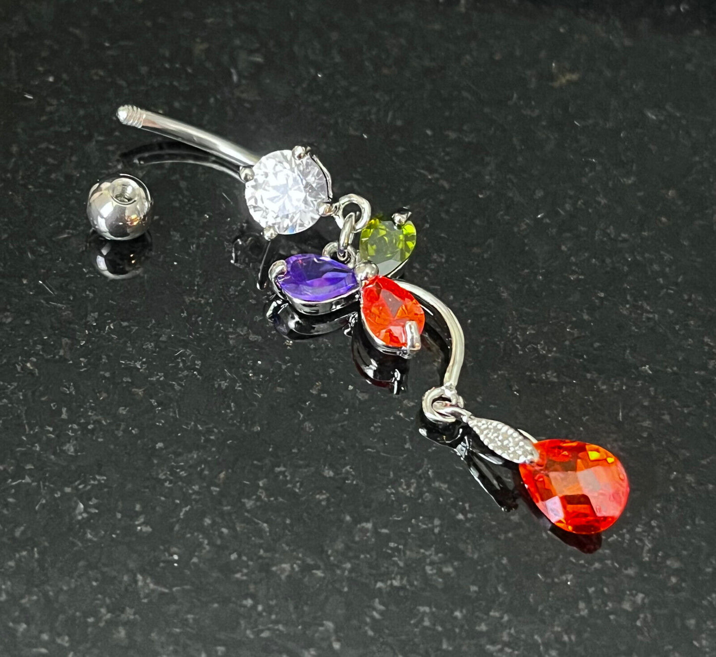 Teardrop & Flower Multicolor Gem Belly Ring Piercing Navel Naval Body Jewelry