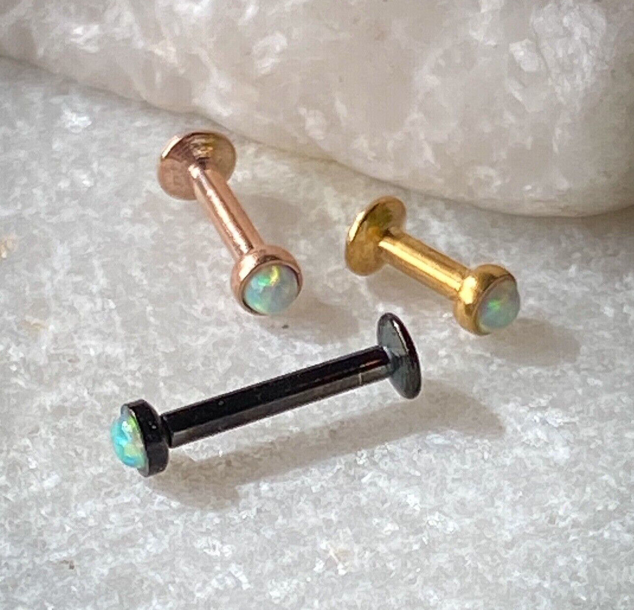 1pc Opal Set Ion Plated Surgical Steel Internally Threaded Labret Monroe