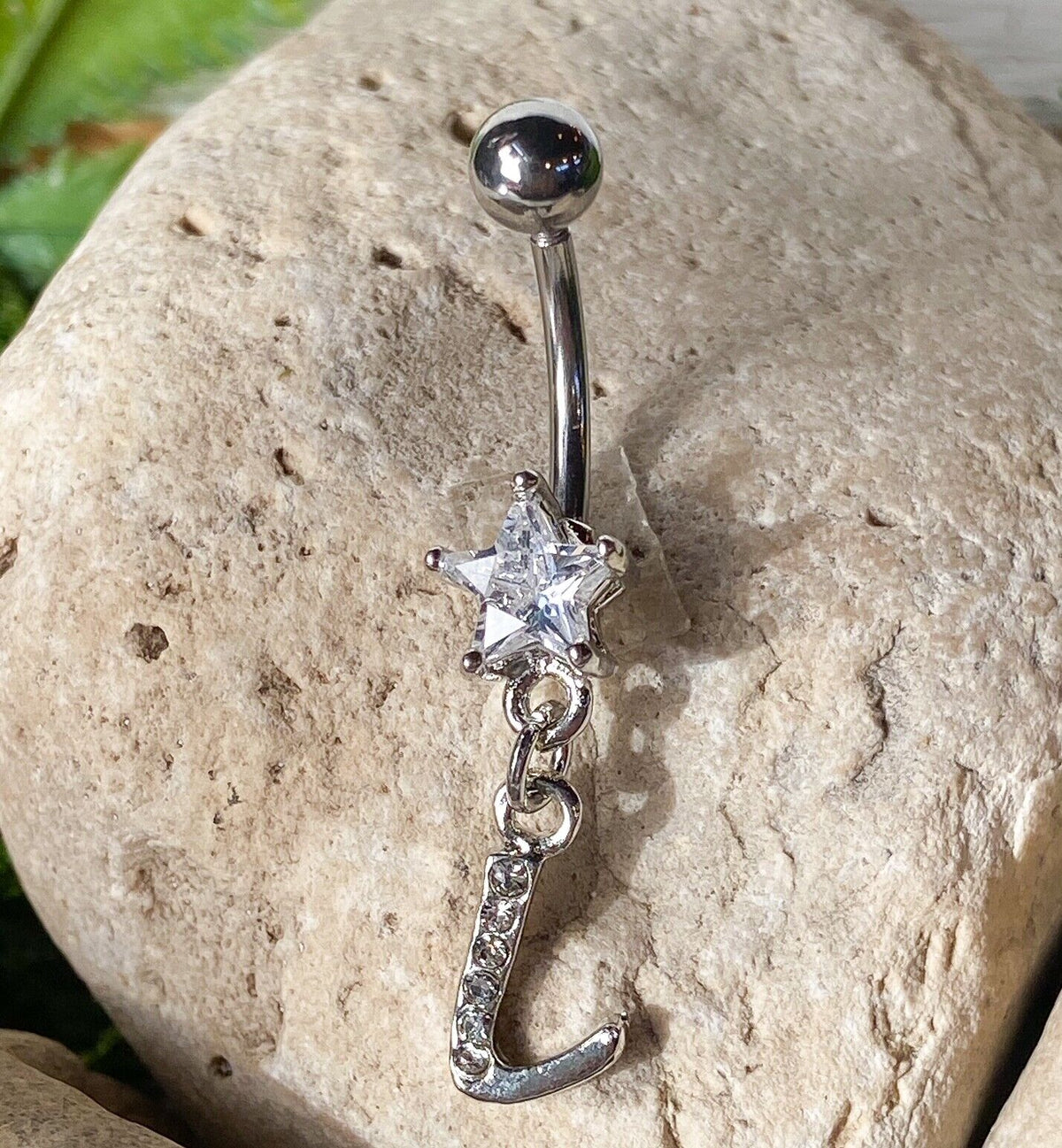 1pc Initial "Metro" Clear Gem Belly Ring Navel Pierced Naval Piercing Letter (Initial: L)