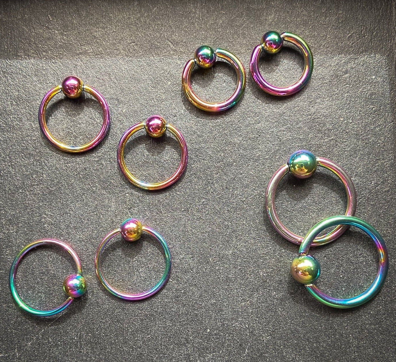 PAIR Rainbow Captive Bead Rings CBR's Nipple, Septum, Helix, Tragus Piercings