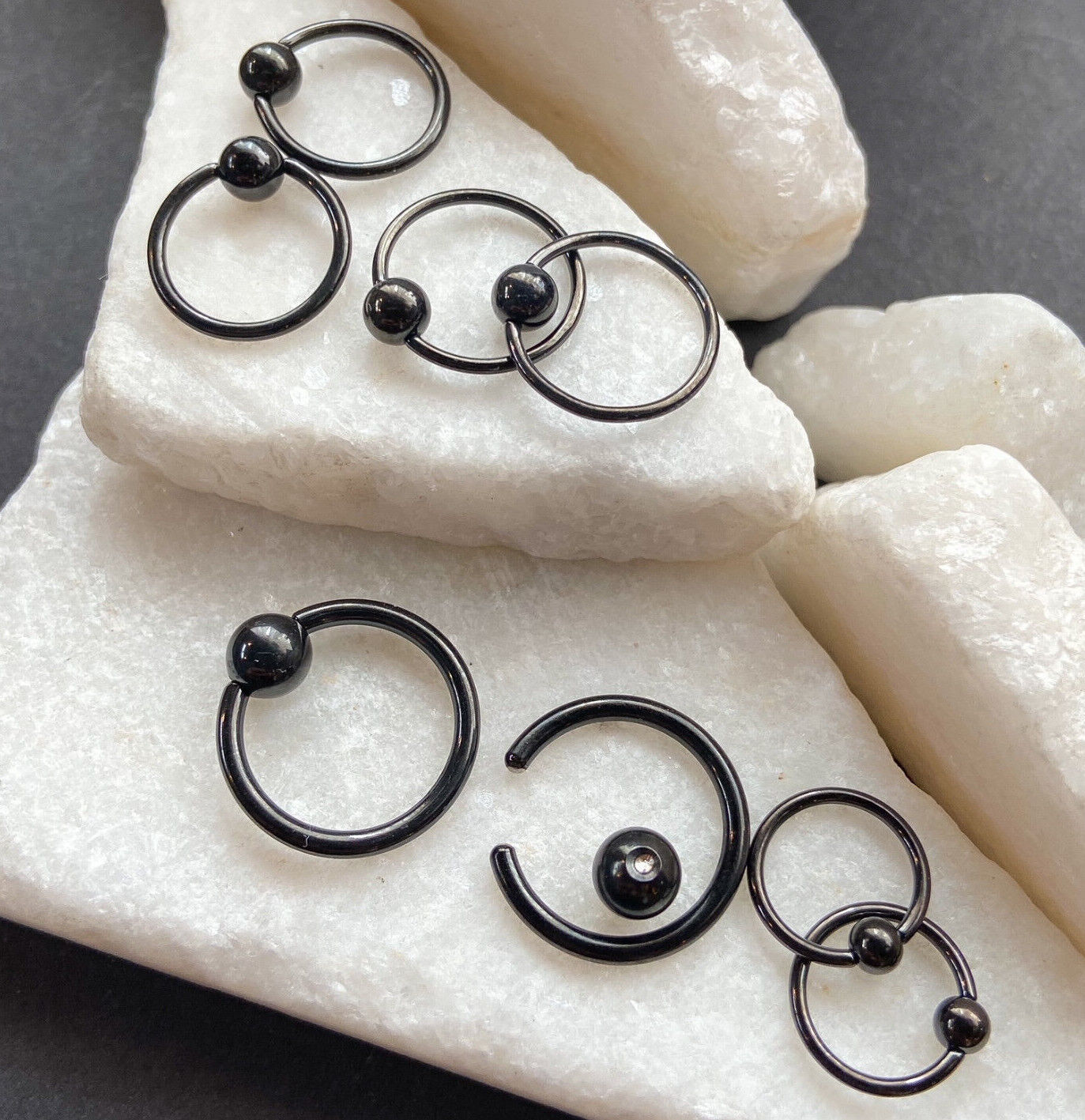 PAIR Black Captive Bead Rings CBR's Nipple, Septum, Helix, Tragus Piercings