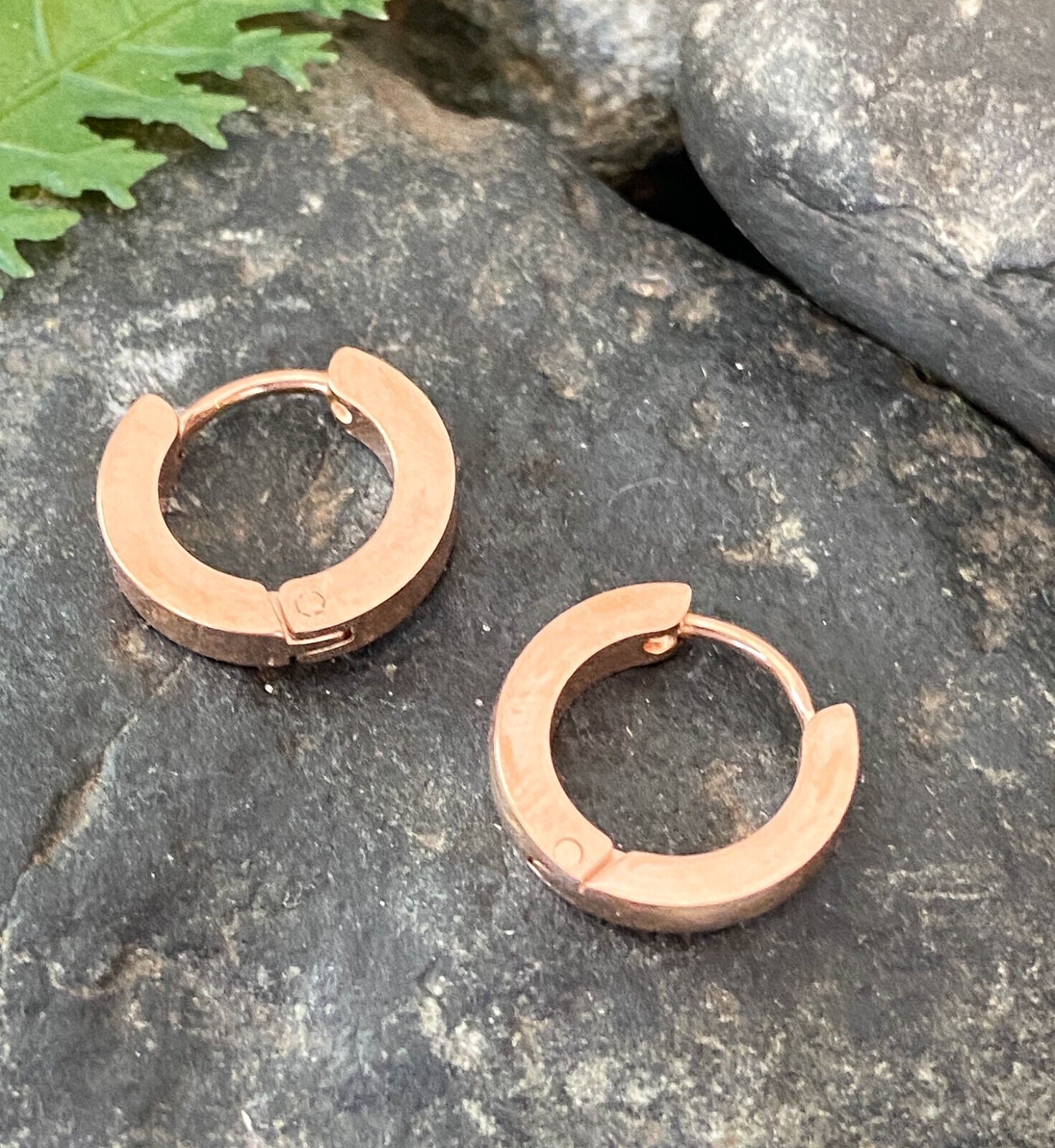 PAIR Stainless Steel Small Dome Hoop Huggie Earrings 2.5mm Wide 20g Men or Women (Color: Rose Gold)