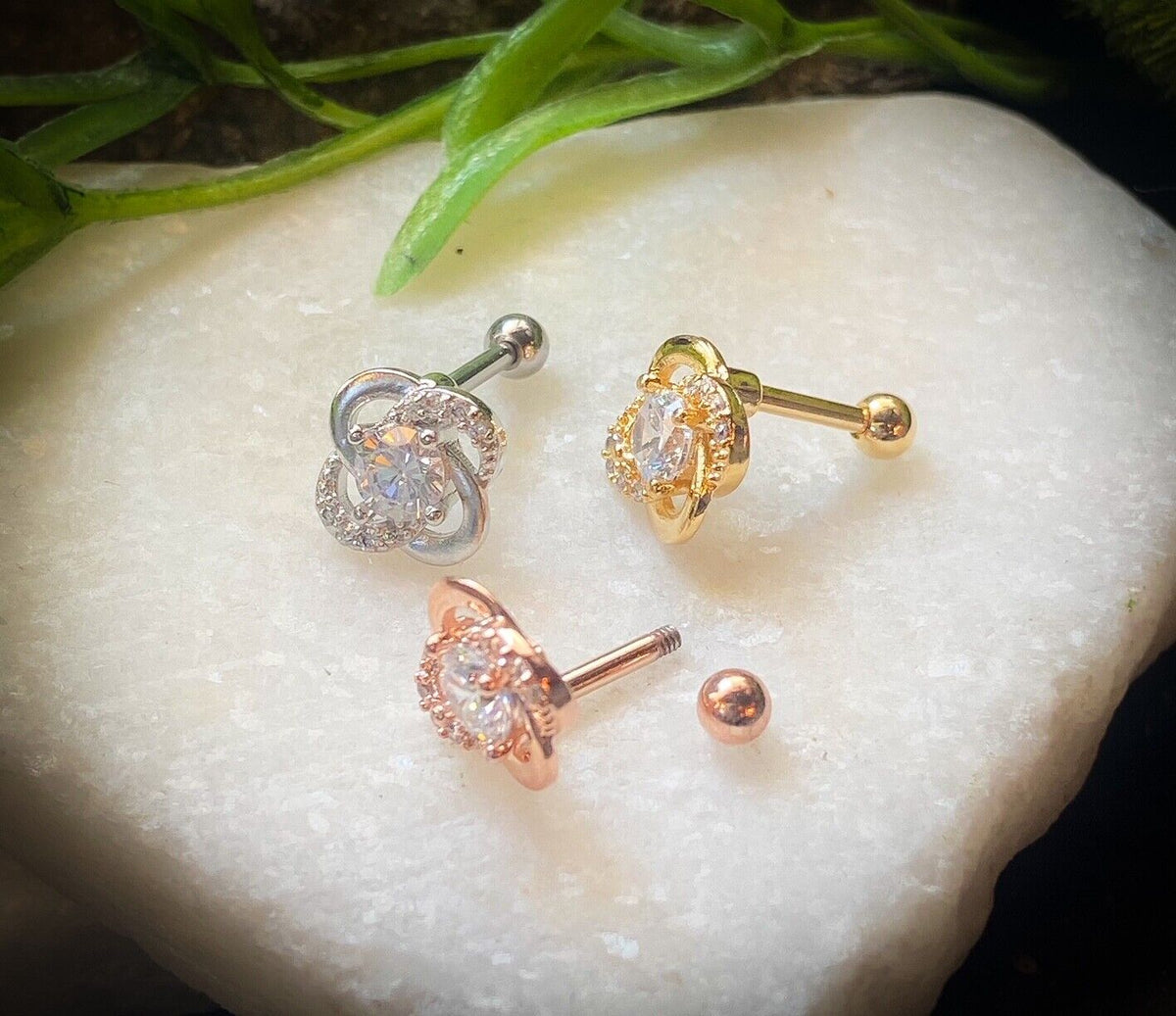 1pc Paved Gem Flower Tragus Cartilage Barbell Stud Body Jewelry Ring 16g 6mm