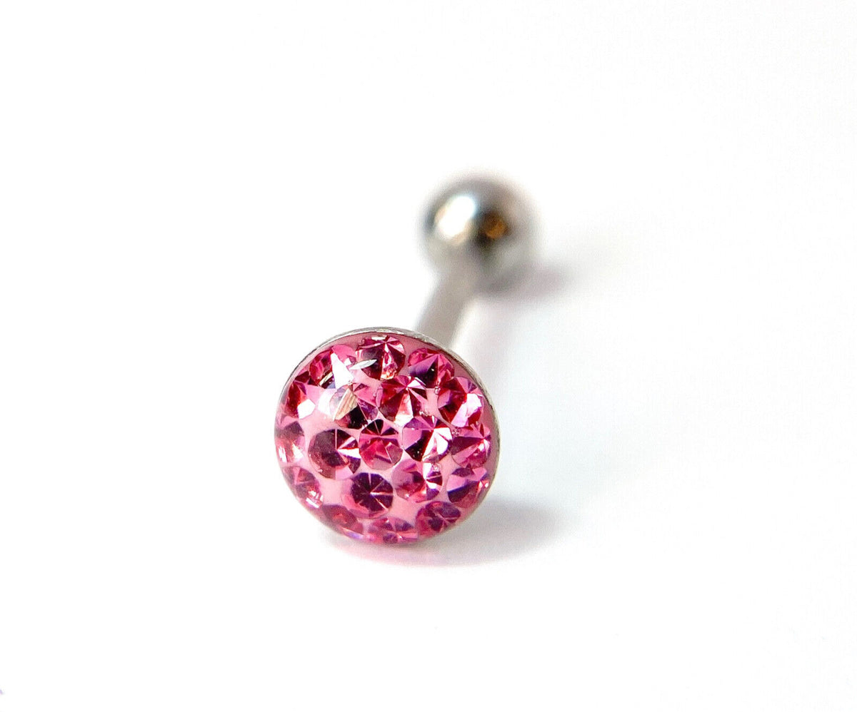 1pc Epoxy Coated Round Paved Crystals Tongue Tounge Ring Barbell Body Jewelry (Color: Pink)