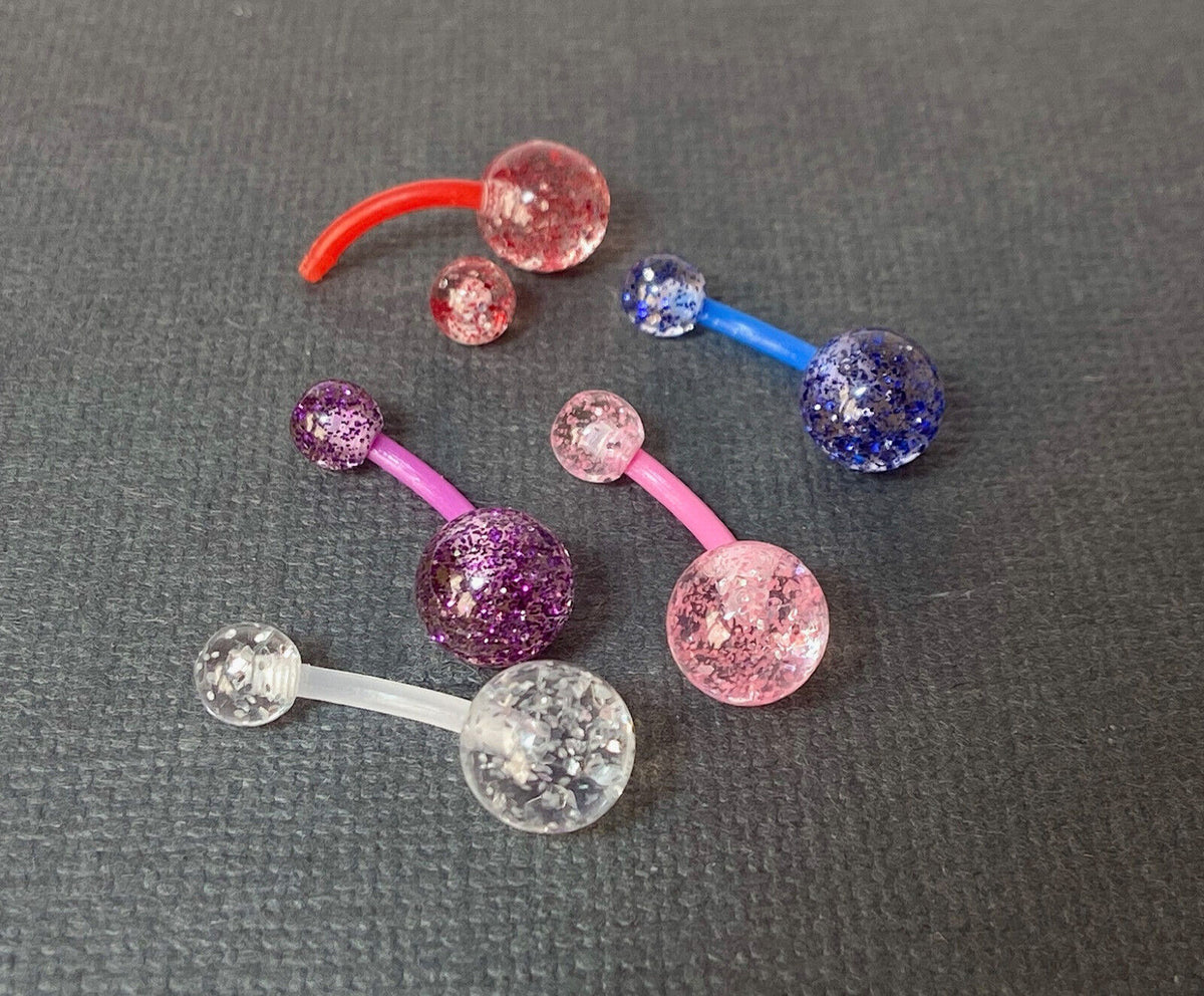 5pc Value Pack Bioflex Ultra Glitter Belly Rings 14g Navel Naval Body Jewelry