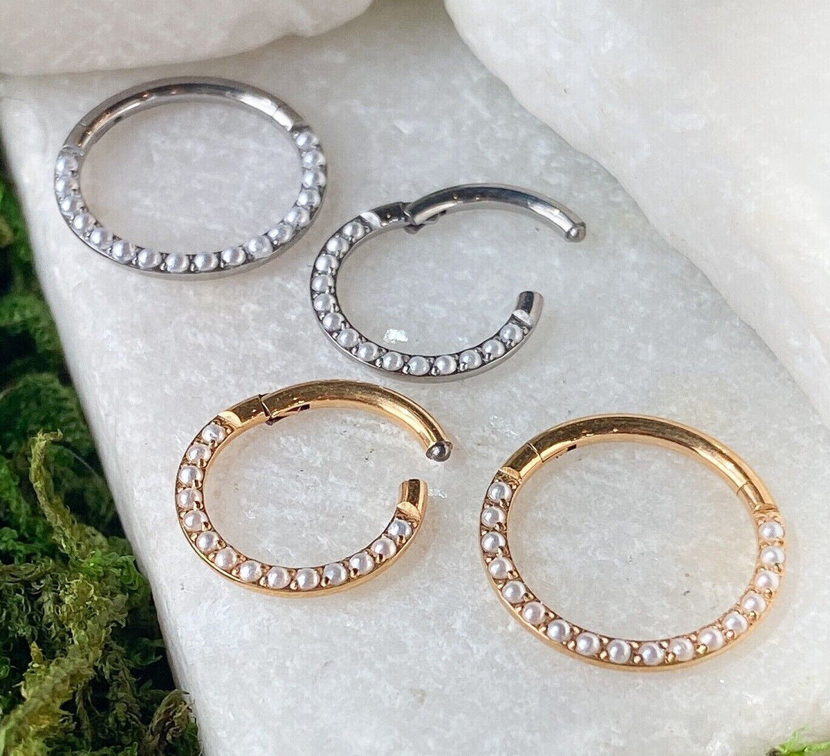 1pc Front Pearls Titanium Hinged Orbital Helix Septum Ear Cartilage Hoop Jewelry