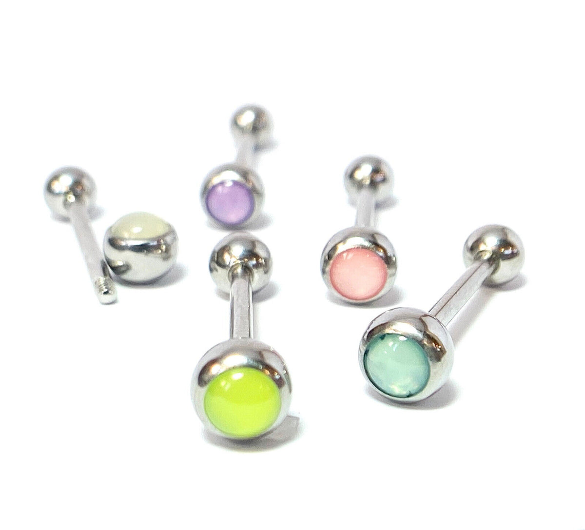 5pc Value Pack Illuminating Stone Tongue Rings 14g Steel Tounge Body Jewelry