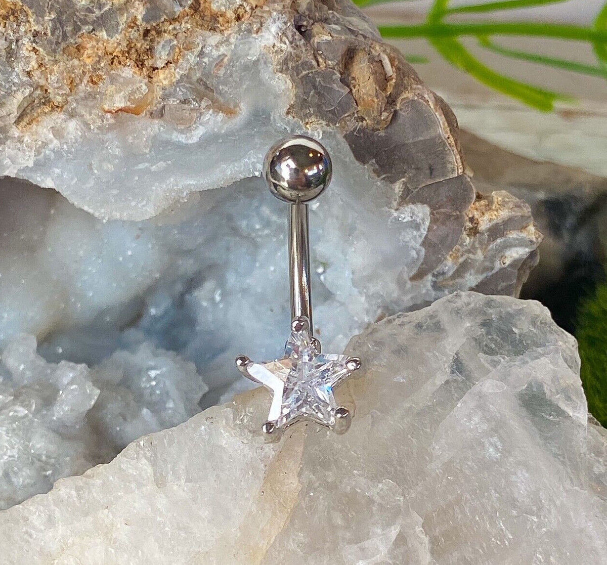 1pc Star Solitaire CZ Gem Belly Ring Navel Piercing Pierced Naval Body Jewelry (Color: Clear)