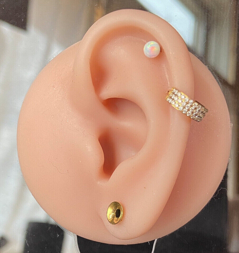 1pc Opal Ball Internally Threaded Tragus Helix Cartilage Ring Barbell 16g 1/4"