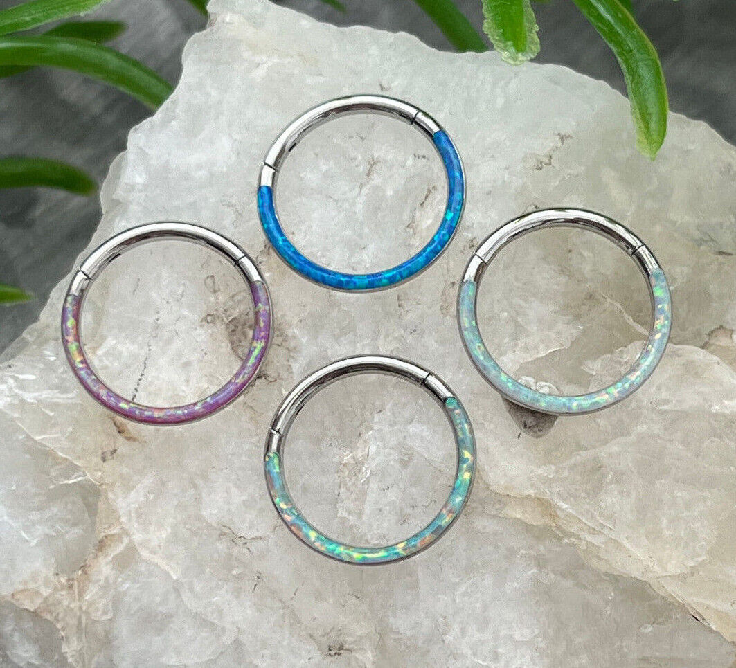1pc Opal Front Edge Hinged Segment Ring Septum Clicker Steel Daith Hoop Jewelry
